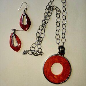 Silpada Designs sponge coral deep orange and sterling necklace and earrings set